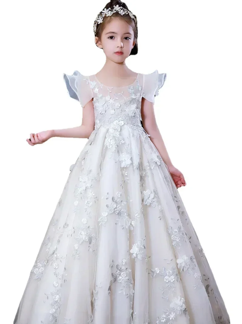 Nuevo vestido para niños, vestido de novia para niña de las flores, vestido de princesa esponjoso para niña, vestido de actuación para espectáculo de pasarela