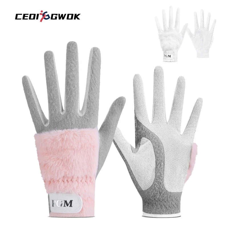 CEOI GWOK Golf Gloves Warm Golf Gloves for Women In Autumn and Winter Fur-Lined and Thickening Rabbit Hair Plush Gloves A Pair