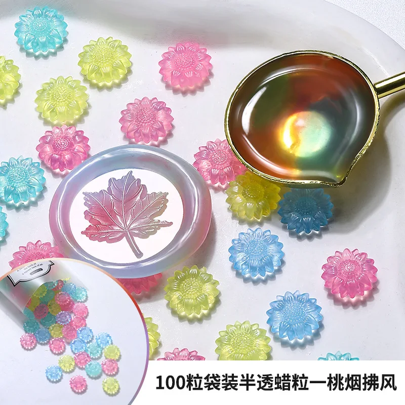 100 Stück durchscheinende Sonnenblumen-Siegelwachs-Perlen zum Selbermachen, Umschlag, Brief, Hochzeitseinladung, Scrapbooking, blinkender Siegelstempel