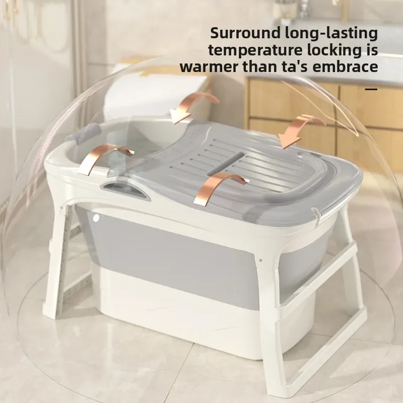 Folding Heightened Insulation Bath Tub for Adults & Kids - Portable Household Full Body Soaking Bucket, Space-Saving Design