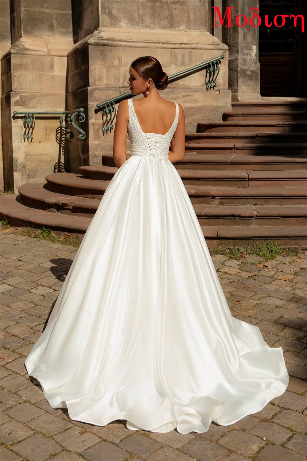Customized White Satin Formal A-Line Sexy V-neck Delicate Wedding Dress Bridal Party Luxury Sequined High Quality Bridal Gowns