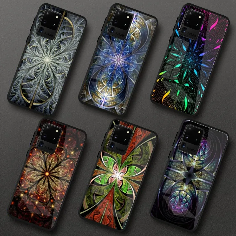 Aesthetic Fractal Art Phone Case for Samung S23 S22 S21 Pro Ultra A13 A33 A53 NOTE 20 PC Glass Phone Cover Funda