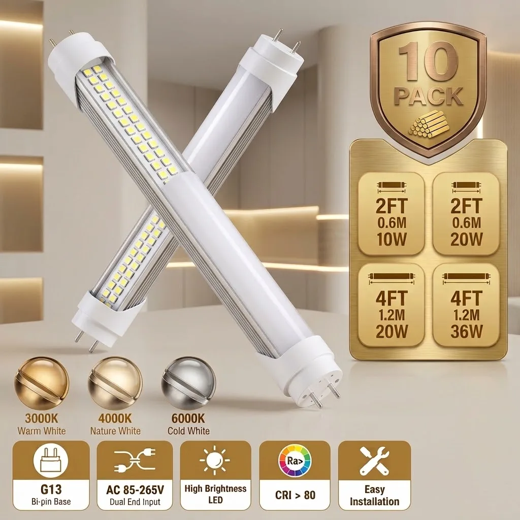 10Pack 2FT/4FT 0.6M/1.2M 20W 36W T8 LED Bulb Tube Light Single Fixture Tube Light Ceiling Light T8 Double Chip LED Tube