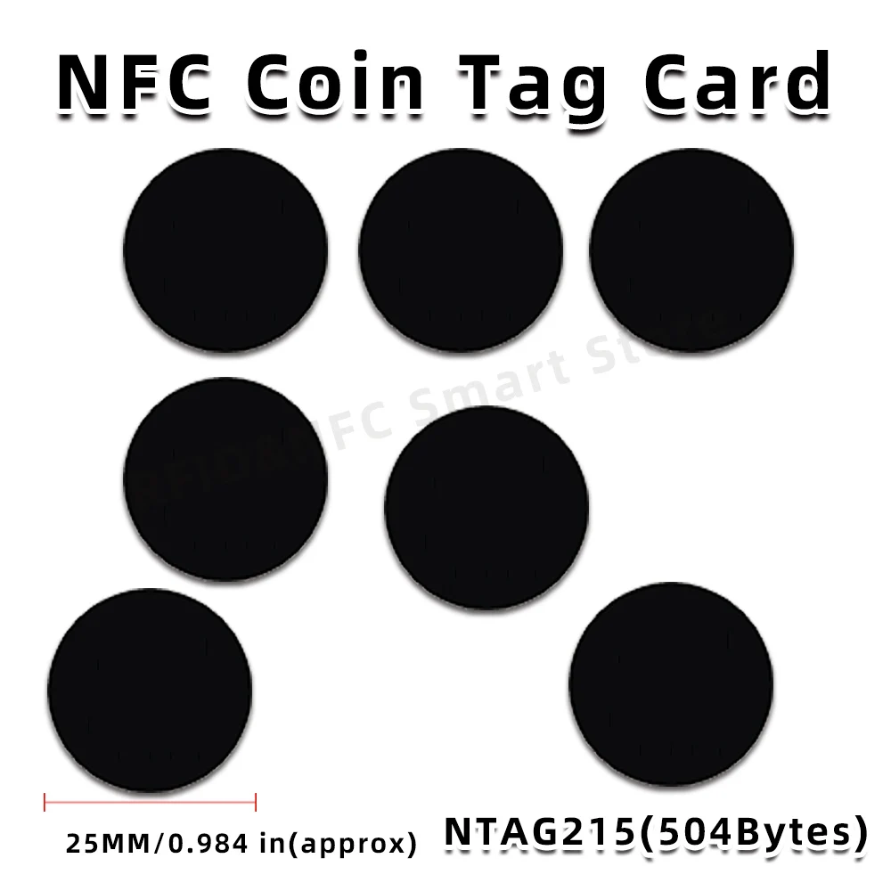 Waterproof PVC Ntag com suporte adesivo, 215 moedas, Tag NFC, 504 bytes, ISO, IEC, IEC, 14443 A, 25mm, 13,56 MHz, 20Pcs, 50Pcs