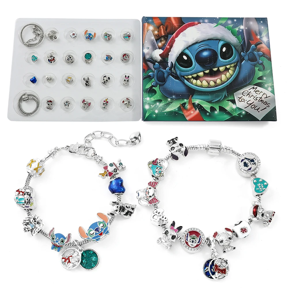 Anime Figure Stitch DIY Bracelet Set 21 Pieces in Box Enamel Beads Fashion Creativity Hand Chain Jewelry Toys Gifts for Children