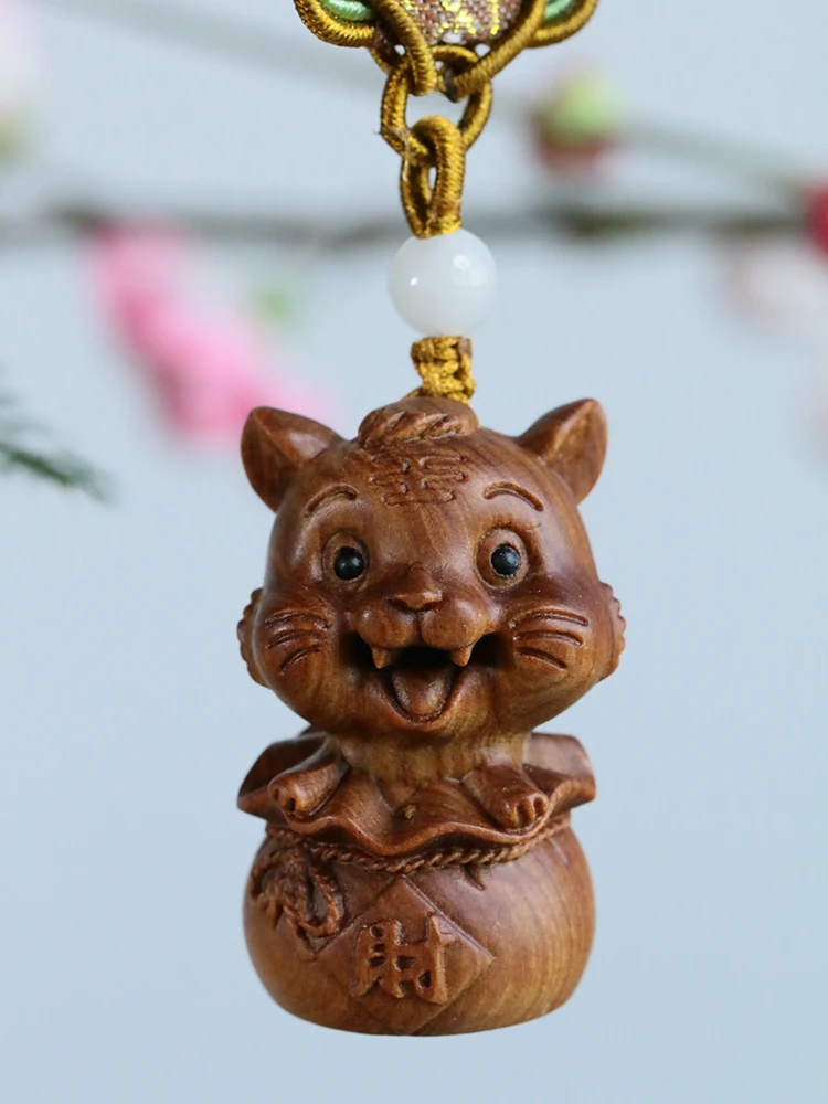 Tiger Talisman Key Pendant, Fragrant Wood Artistry, Car Accessory Charm