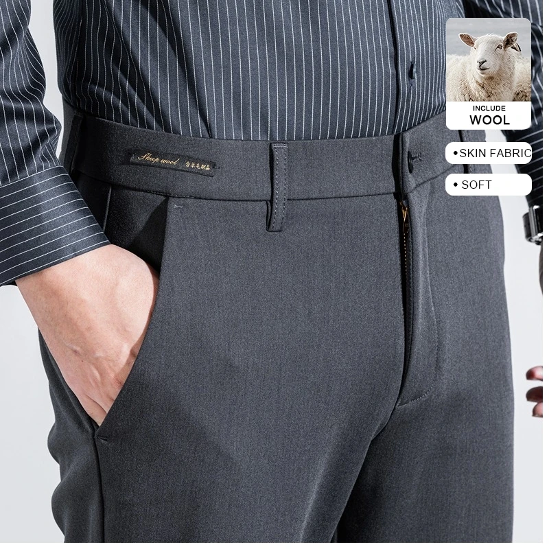 Top Grade Wool Fabric New Brand Casual Fashion Slim Fit Men Fashion Clothes Business 2025 Pants Office Trousers Men's Clothing