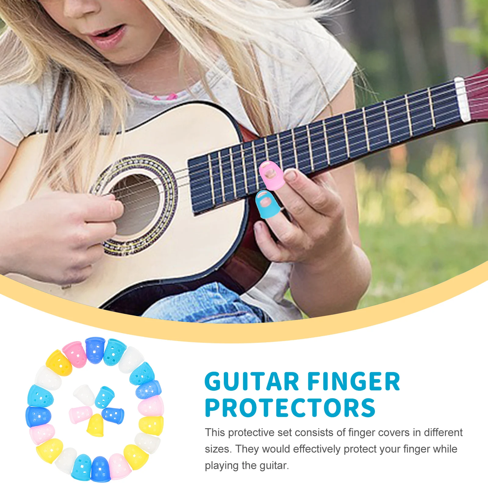 

25 Pcs Guitar Finger Cots Silicone Protectors for Fingertip Covers Guards Thumb Long Wear Durable Mandolin Banjo Ukulele