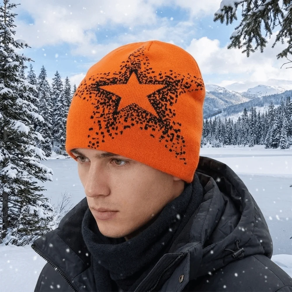 Cool Jacquard Star Knitted Hat Pentagram Cashmere Pullover Cap Cold Cap Elastic Y2k Beanie Hat Outdoor