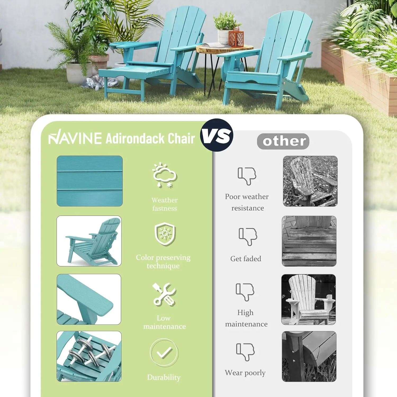 Adjustable Adirondack Chair with Retractable Ottoman Set of 2, HDPE Folding Adirondack Chair with Cup Holder, All Weather Fire