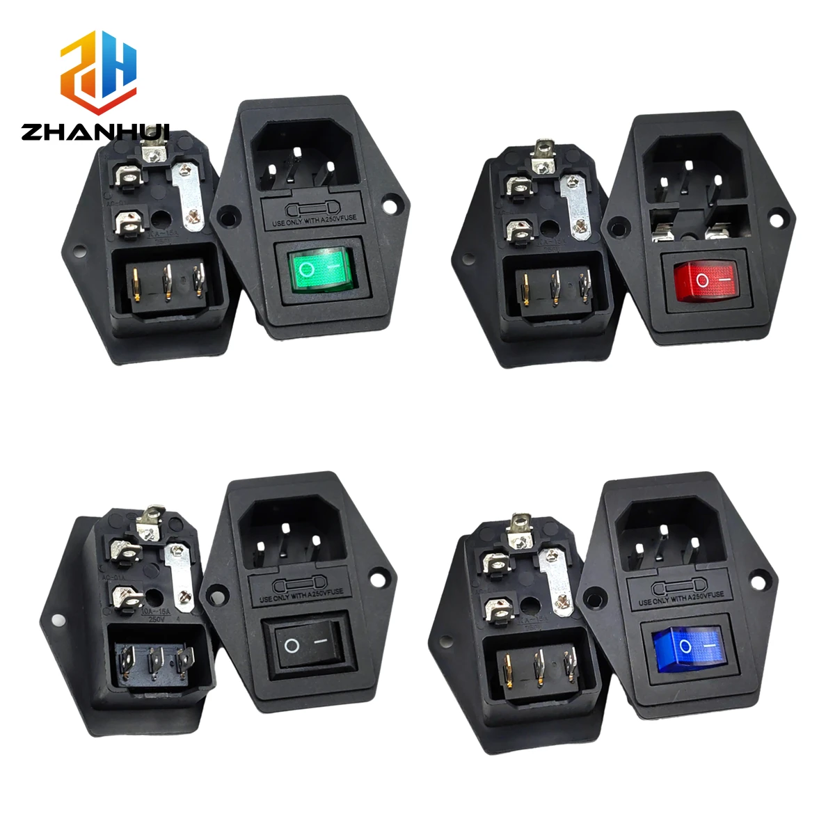 1Set 10A 250V AC 3-Terminal Power Socket EC320 C14 Rocker Switch with Fuse Holder for Power Cord Inlet