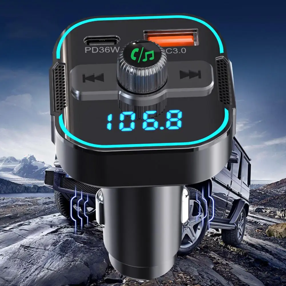 Pd 36w Qc 18w Usb Type-c Ports Advanced Dual-port Car Charger with Bluetooth Transmitter Noise Cancellation Voice for Fast