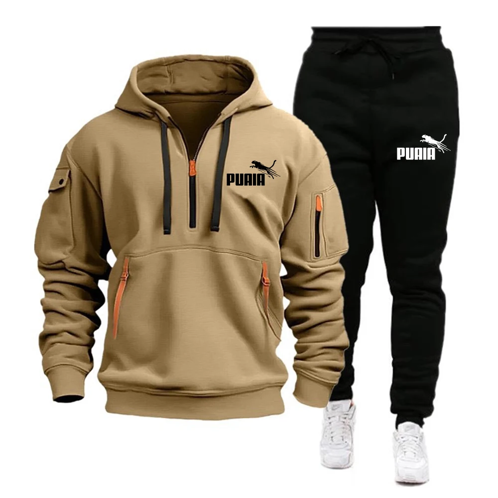 2024 New Men\'s Autumn Winter Puaia Sets Zipper Hoodie+Pants Pieces Casual Tracksuit Male Sportswear Brand Clothing Sweat Suit