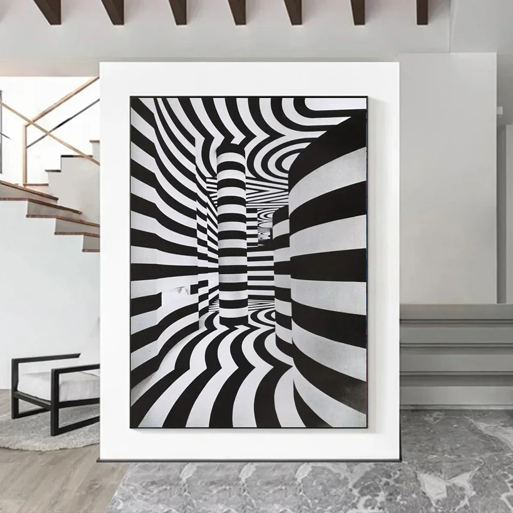 Canvas Painting Abstract Optical Illusion For Living Room Home Decor Black And White Trippy Psychedelic Wall Art Wall Decor