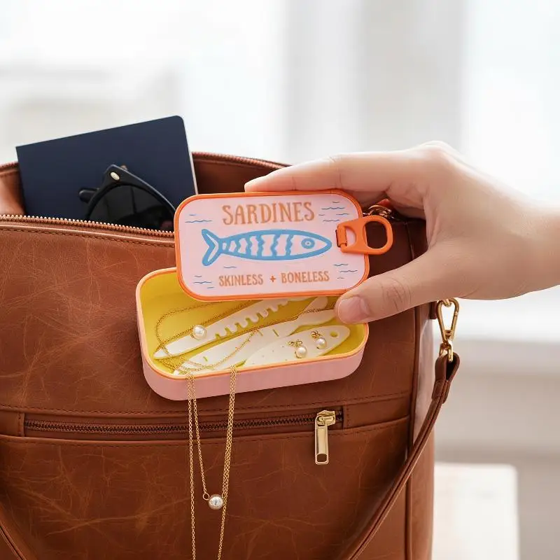 Sardine Tin Jewelry Box 3D Printed Easy Open Small Necklace Earring Storage Box Cute Desktop Trinket Holder for Girls Gift