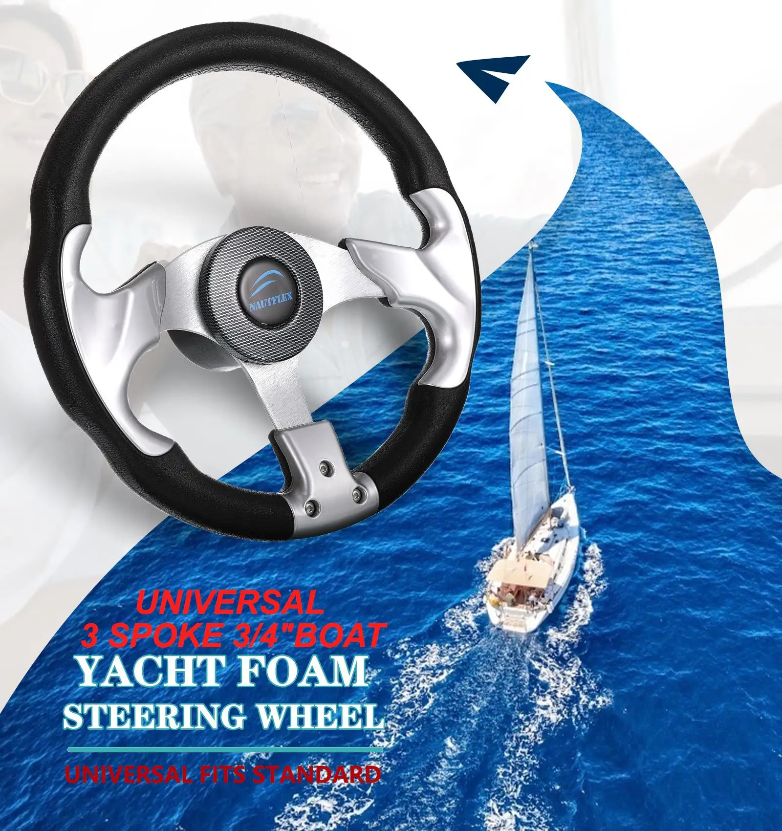 

Alloy 3 Spoke Speed Boat Steering Wheel Non-Slip 3/4-inch Shaft Pontoon Sailboat Steamship Helm Outdoor Kayak Helm Rudder Part
