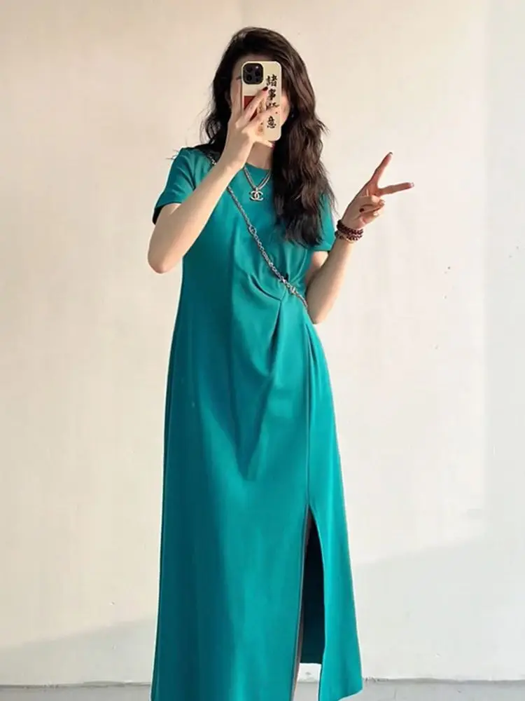 

Plus Size plus Size Women's Summer Casual ort Sve Midi Dr A-Line Skirt Comfortable Loose Fit Waist-Cinching Trendy Dr