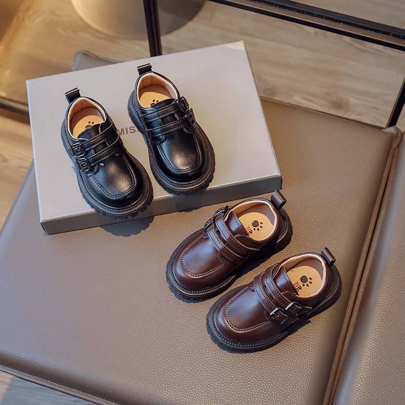 2024 Spring&Autumn New Children's Shoes for Boys Girls Anti Slip Korean Style with Double Button Versatile Chic British Shoes