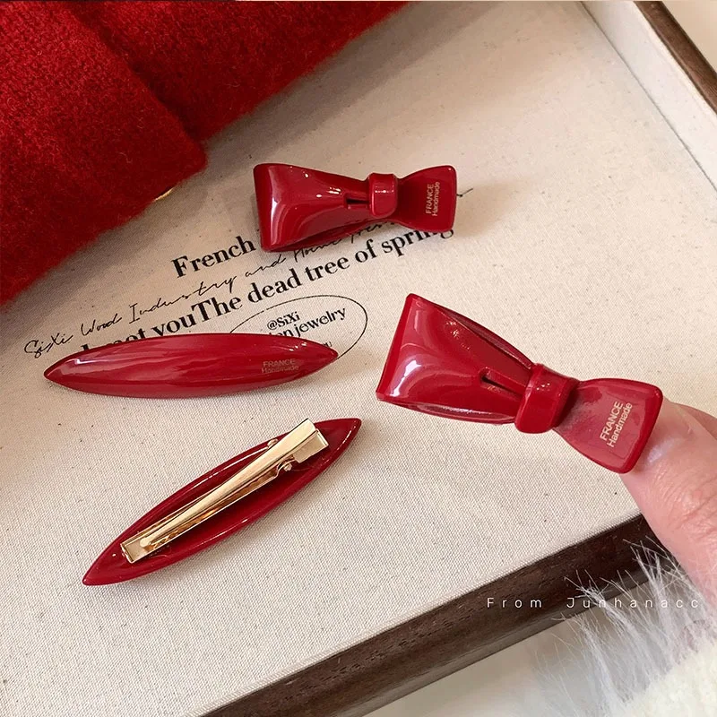 Wine Red Acetate Hairpin Cropped Hair Clip Temperament Duckbill Clip Holiday French New Year Hair Accessories Hairpin High Sense