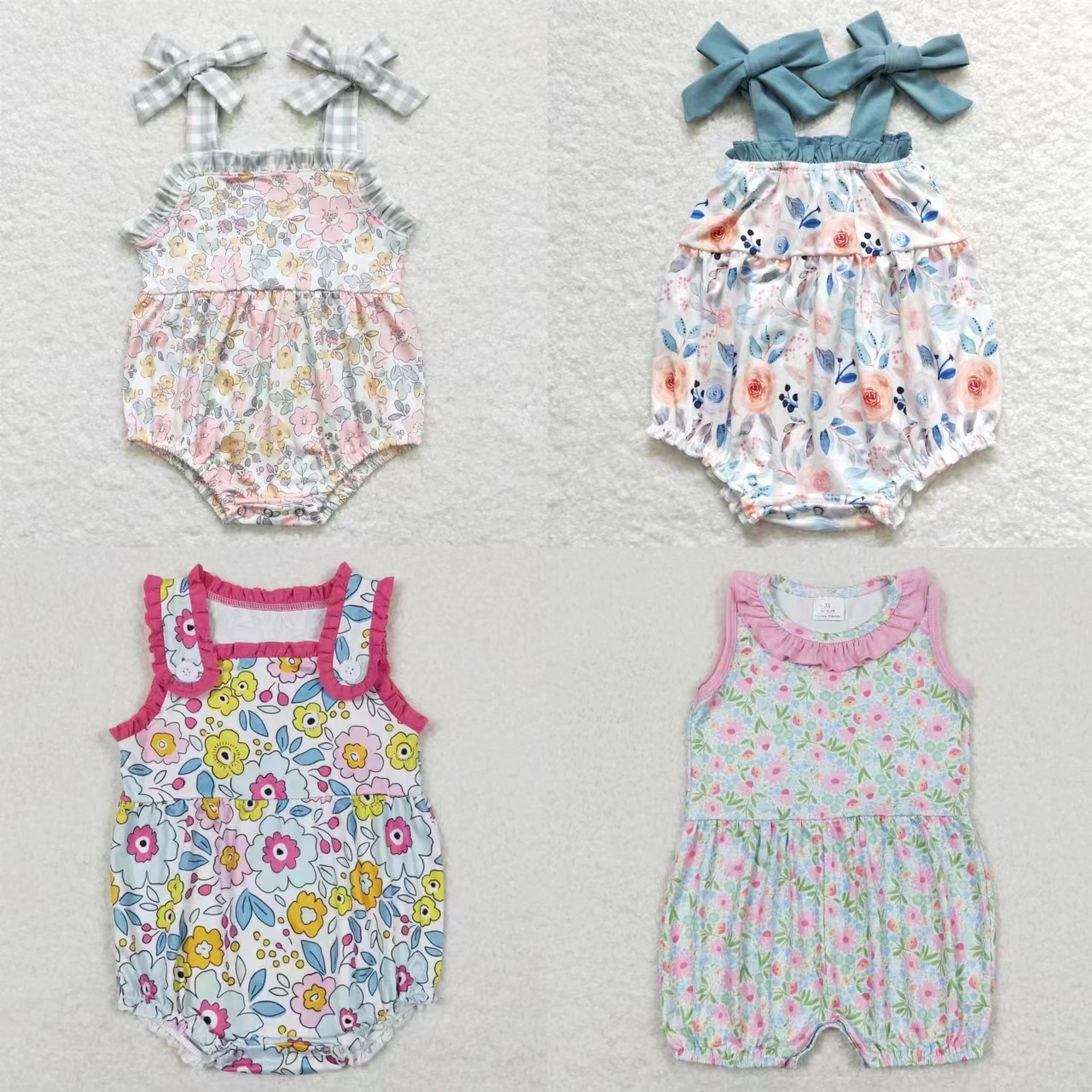 Wholesale Newborn Floral Romper Baby Girl Summer Plaid Sleeveless Flower Jumpsuit Kids Toddler Bubble One-piece Clothing