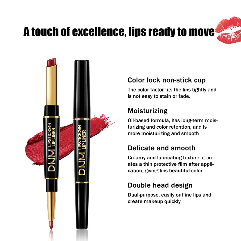 ● Taza antiadherente de doble punta, lápiz labial de larga duración, delineador de labios, alta pigmentación, resistente al agua, regalos del Día de San Valentín, 1 Uds.