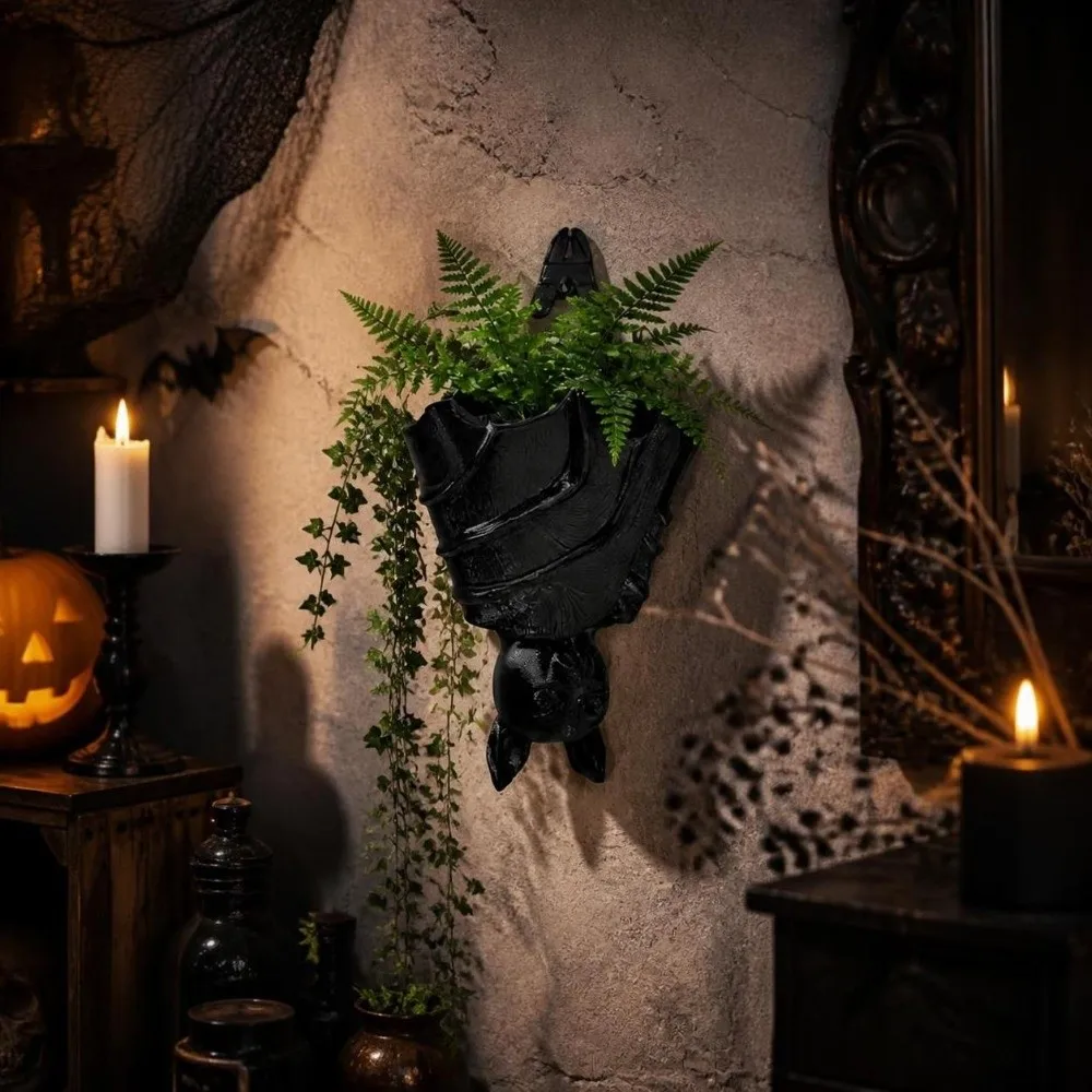 3D Printed Bat Hanging Planter Gothic Style Halloween Bat Wing Flowerpot Creative Funny Bat Shaped Flower Pot Living Room