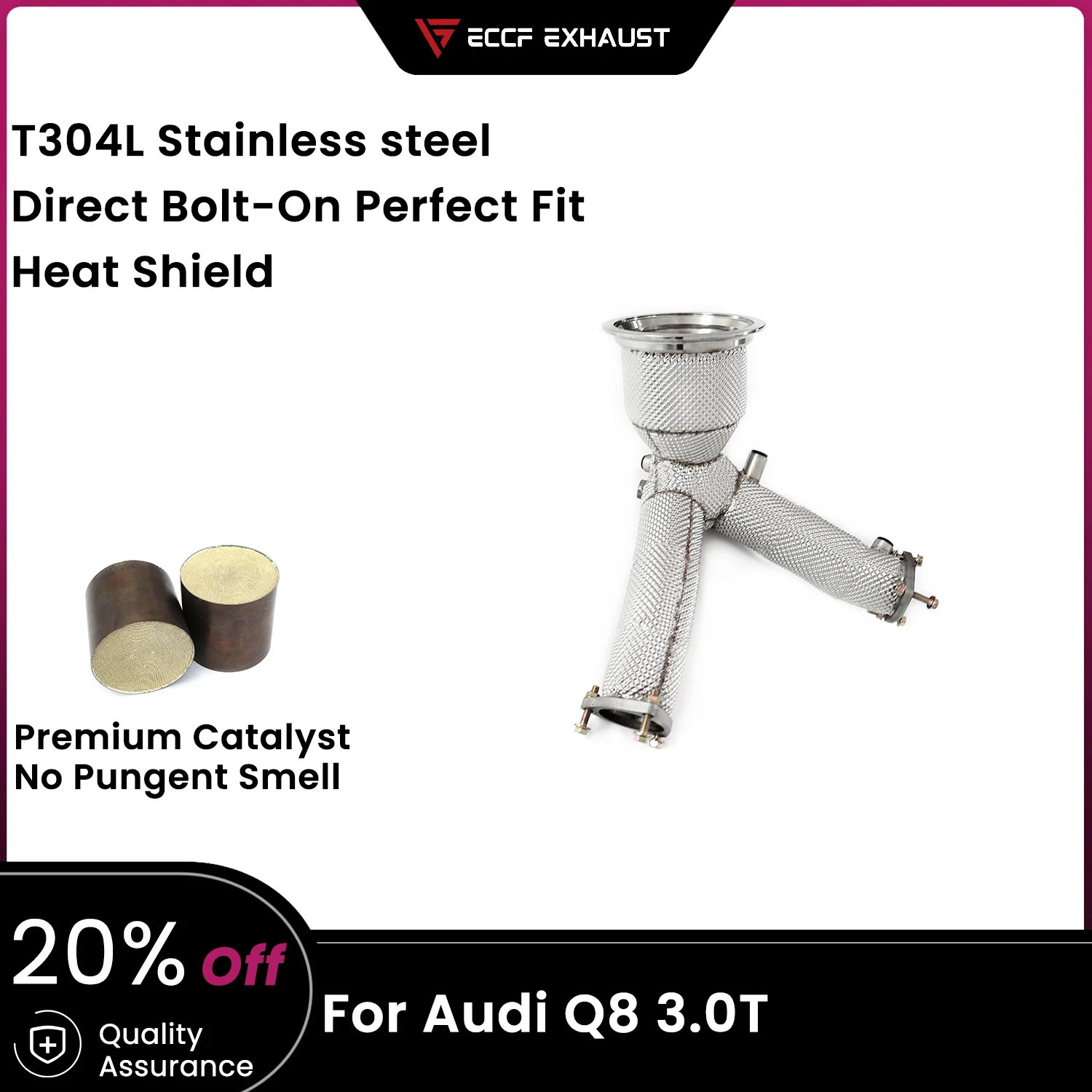 

ECCF Sports Downpipe With Heat Shield For Audi Q8 3.0T Aggressive Exhaust Sound High Flow Performance Upgrade