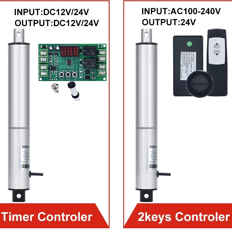 500mm Stroke Electric Linear Actuators Kit With RF Motor Controller 433hz Remote DC12V 24V 2400N Reciprocate Straight Pen Type