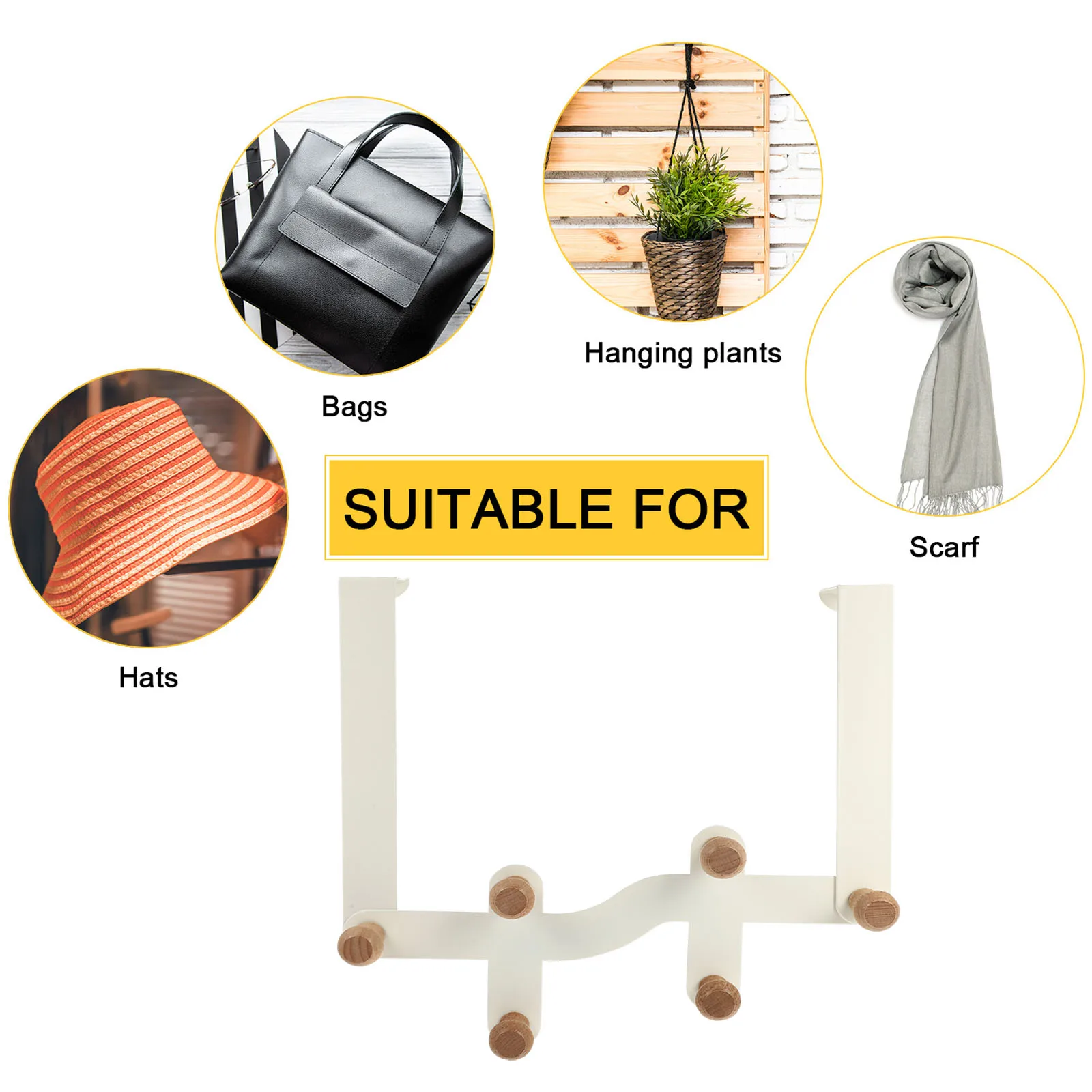 

Wooden Door Hanger 6 Hooks Strong Over Door Clothes Organizer Bathroom Kitchen Storage Rack for Coat Towel Wooden Hooks