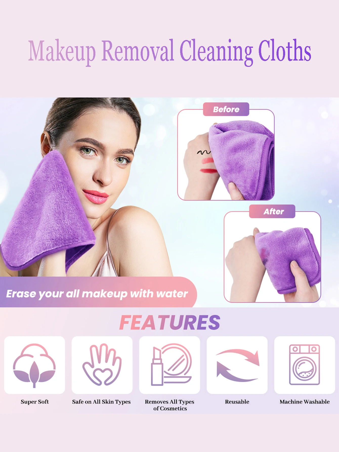 1840 Ribbon Makeup Remover Wipes 2/4/6 Stück, maschinenwaschbar, wiederverwendbare Make-up-Entferner-Werkzeuge für alle Hauttypen