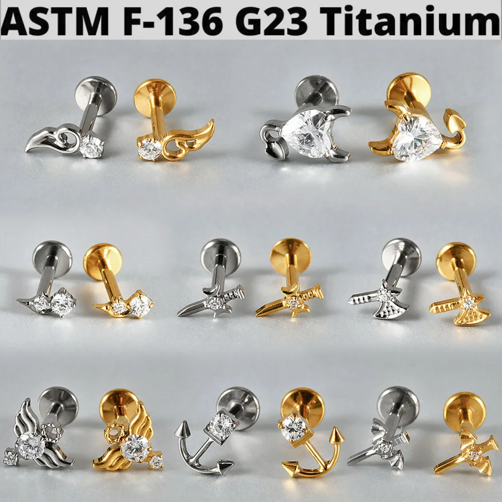 1PC ASTM F‑136 G23 Titanium Internal Thread Labret Stud Multi‑Style Zircon Tragus Helix Conch Cartilage Ear Piercing Jewelry