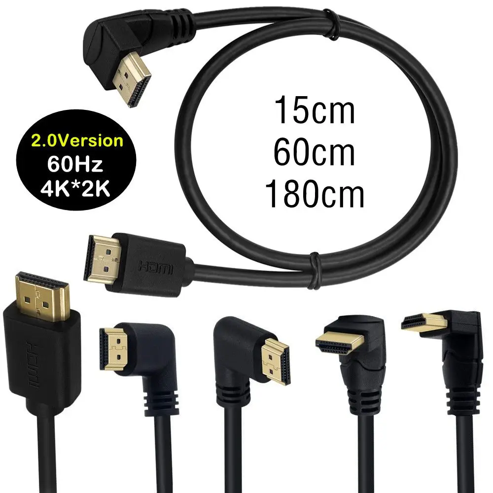 4K HDMI-compatible 2.0 Cable 90/270 Degree Angle HDTV Cable 15CM 0.6M 1.8M 1080P 3D For TV PC Projector PS3 4 Ultra 3D Computer