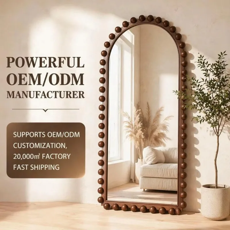 Large Wooden Frame Floor Mirror Modern Solid Wood Sphere Length Mirror Vintage Style Wholesale Custom Spiegel Espejo