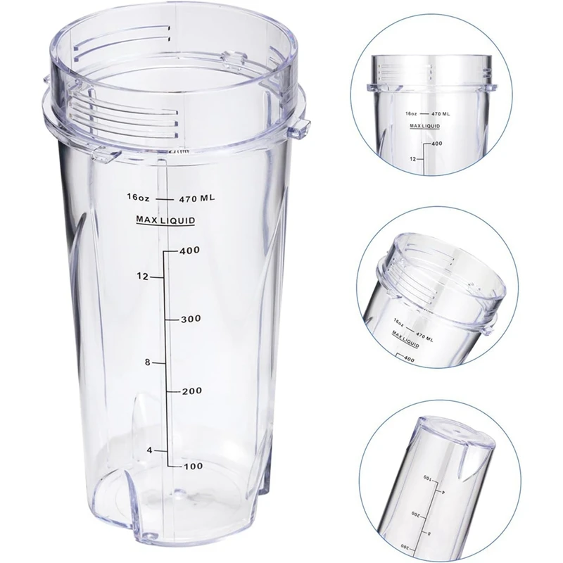 16Oz Replacement Cups For Ninja QB3001SS Fit Compact Personal Blender, With Lids- 2 Pack