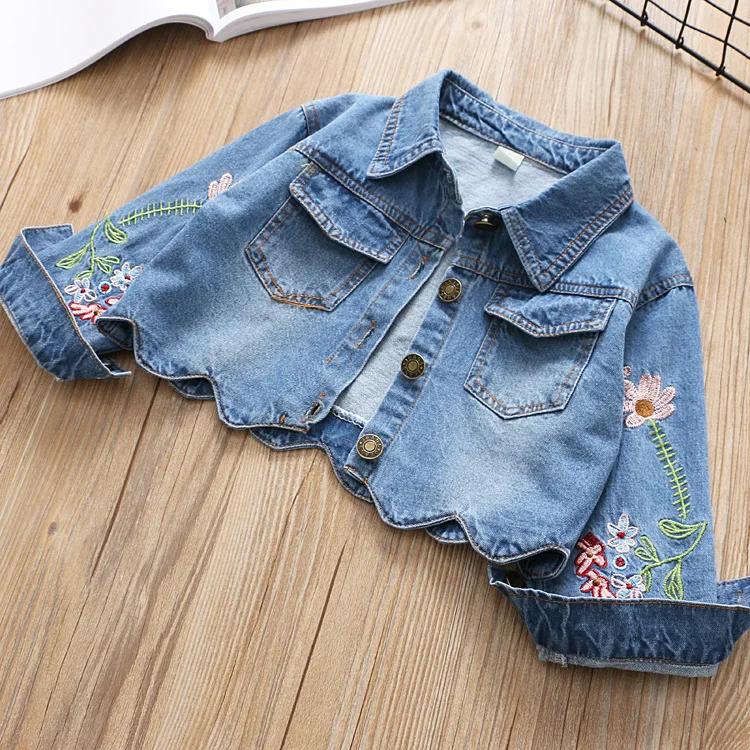 Spring Autumn Little Girls Denim Clothing Set 3pcs Children Long Sleeve Jacket and Dress Set