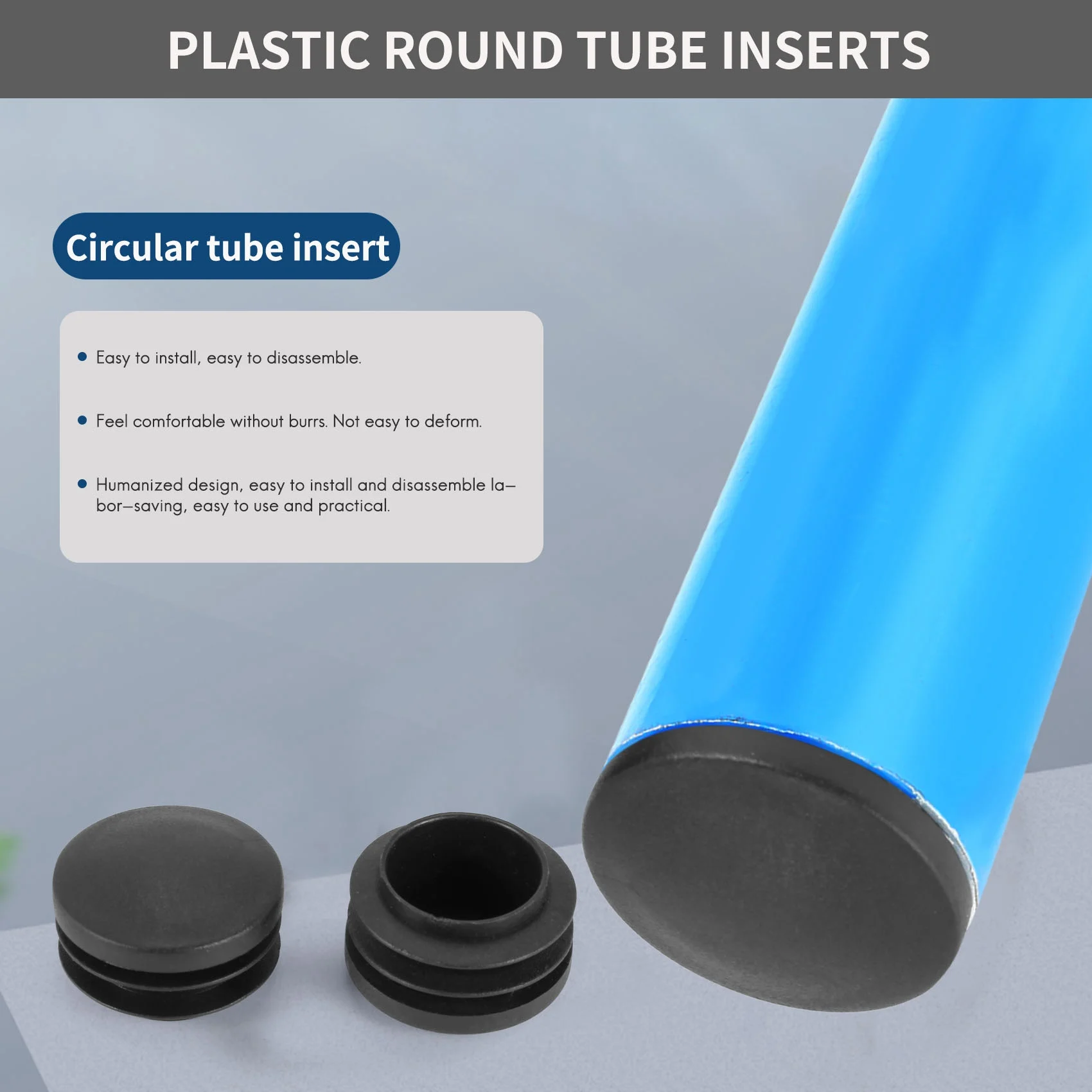 MALL Black Plastic 35mm Dia Blanking End Caps Round Tube Insert 5 Pcs