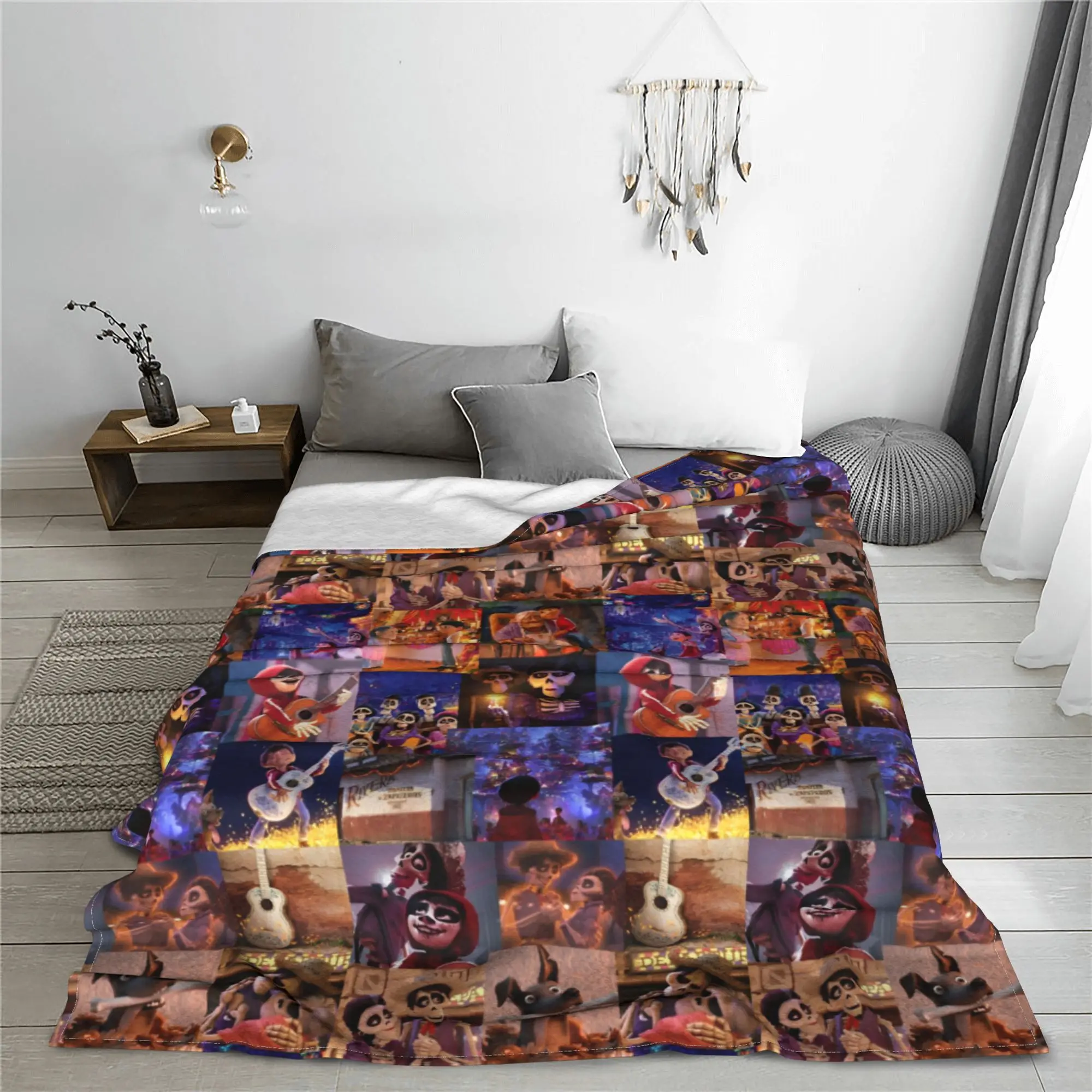 C-Coco Day of The Dead Cartoon Blanket Guitar Thankgiving Flannel Novelty Soft Throw Blankets for Coverlet Textile Decor Travel