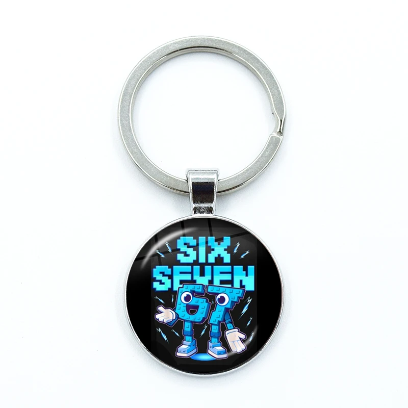 Cartoon 67 6 7 Meme Glas-Cabochon Schlüsselanhänger Ring für Accessoires Tasche 6 7 Six Seven Cartoon Kreativer Schlüsselring Schmuck Fans Geschenke