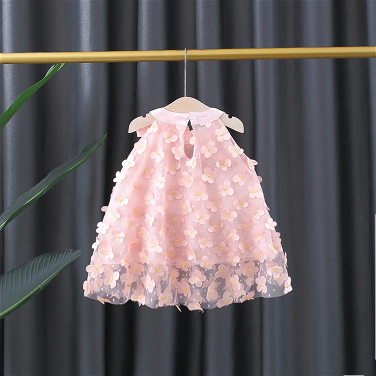Summer Baby Girl\'s Dress Sweet Flower Embroidery Bowknot Sleeveless Neck Princess Daily Dress