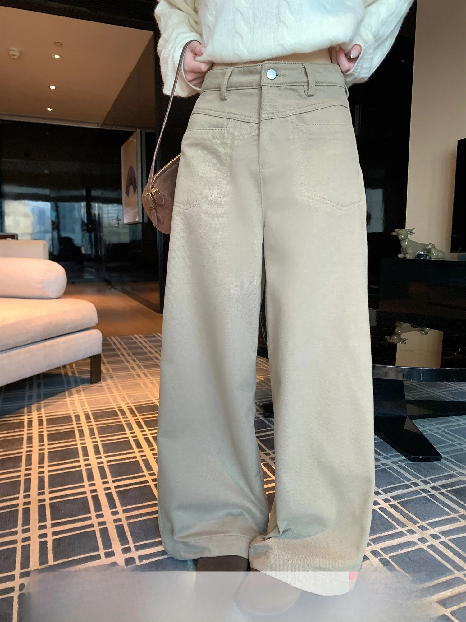 

Reversible Fce-lined Straight-leg Jeans Vintage Warm Versatile Wide-leg Pants for Autumn Winter l Waist Zipper Closure