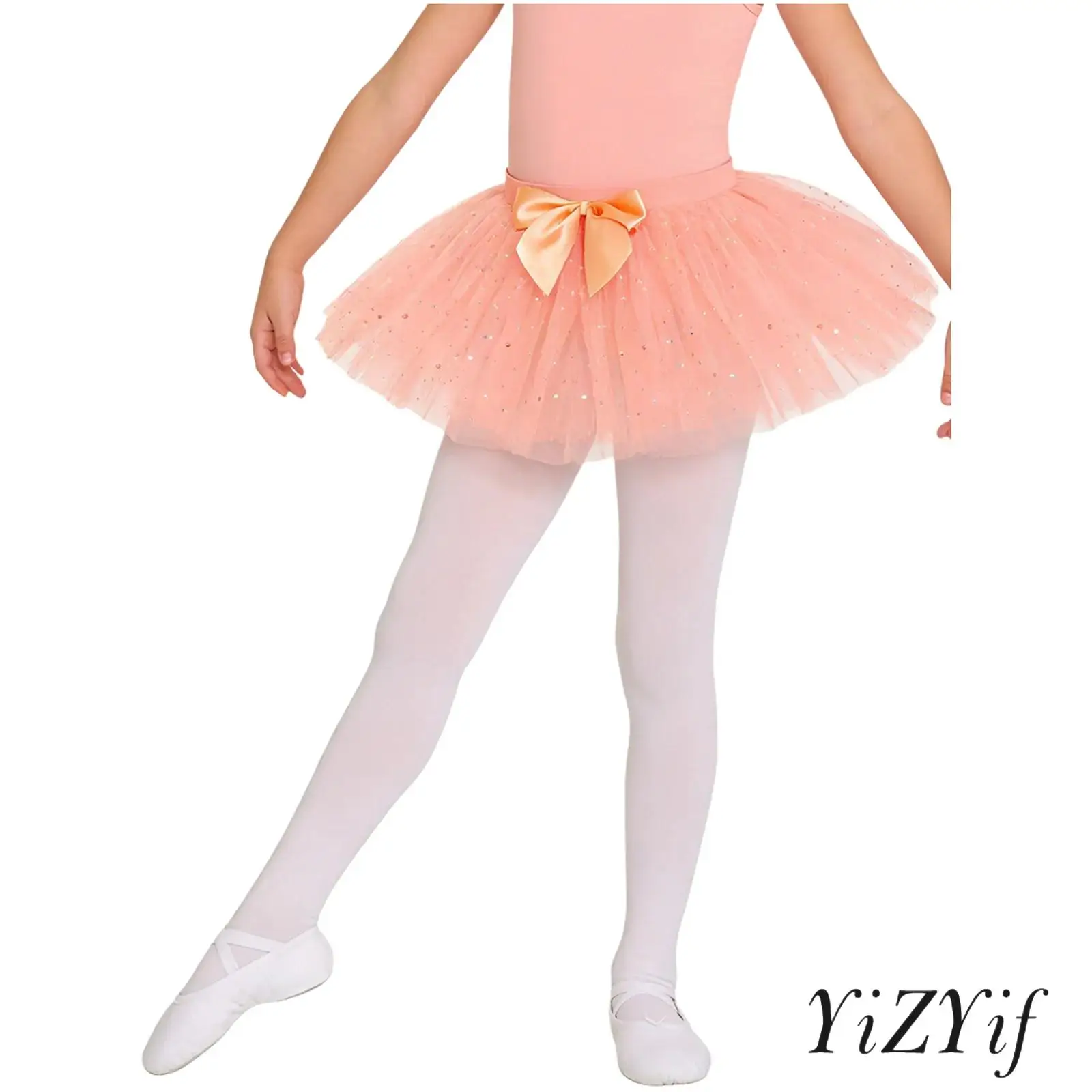 

Kids Girls Shiny Sequins Tulle Tutu Skirt Satin Bow Elastic Waistband Ballet Figure Skating Dance Skirt for Pageant Stage Party