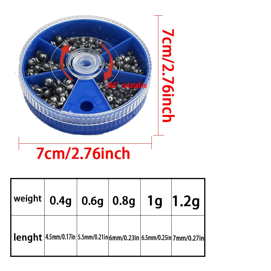 Separate lead sinker set, 100g/box, round separate lead sinker, detachable lead sinker and lead sinker egg-shaped combination