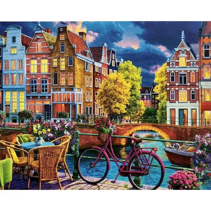 Modern Painting By Numbers Paint Kit Picture Drawing City Night View Canvas Painting Home Decoration For Adults Diy Se