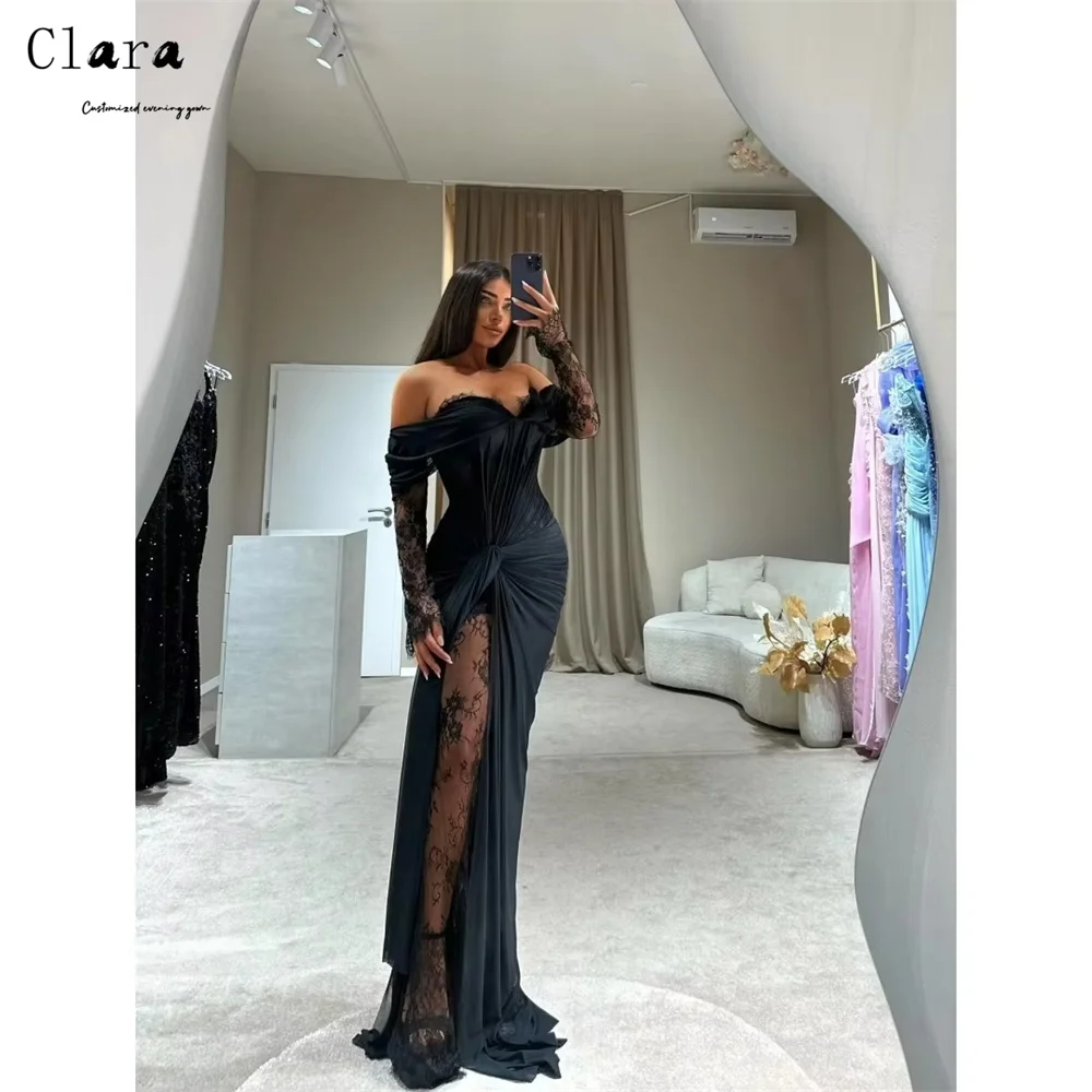 Clara Custom Black Lace Side Slit Off the Shoulder Luxury Dresses 2025 Luxurious Party Dress Women's Wedding Evening Dress Prom