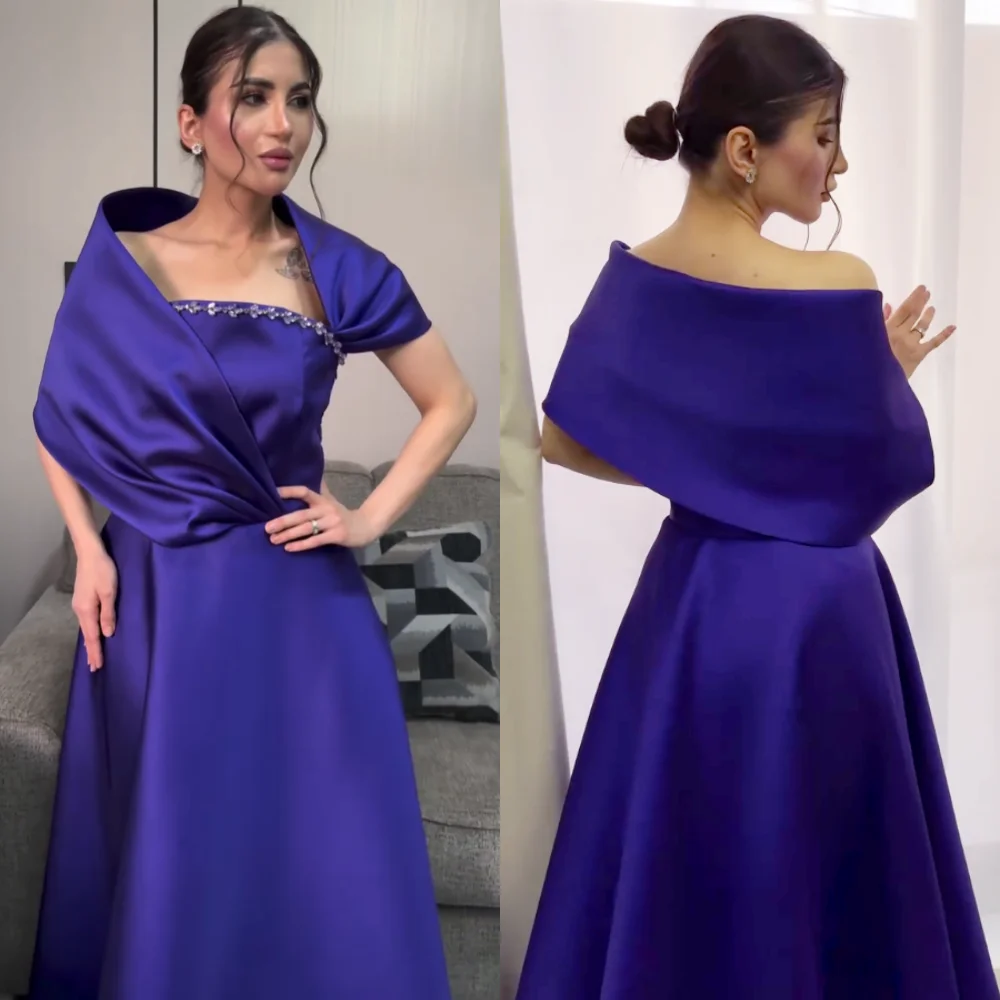 

Customized Evening Party Charmeuse Rhinestone Off-the-shoulder A-line Long Dresses Bespoke Occasion Elegant High Quality Formal