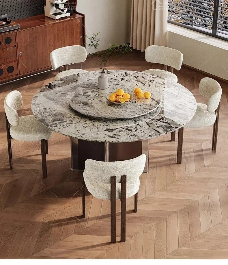 

D80 круглый роскошный каменный проигрыватель в средневековом стиле, обеденный стол, обеденный стол для гостиной, продвинутый смысл, можно настроить