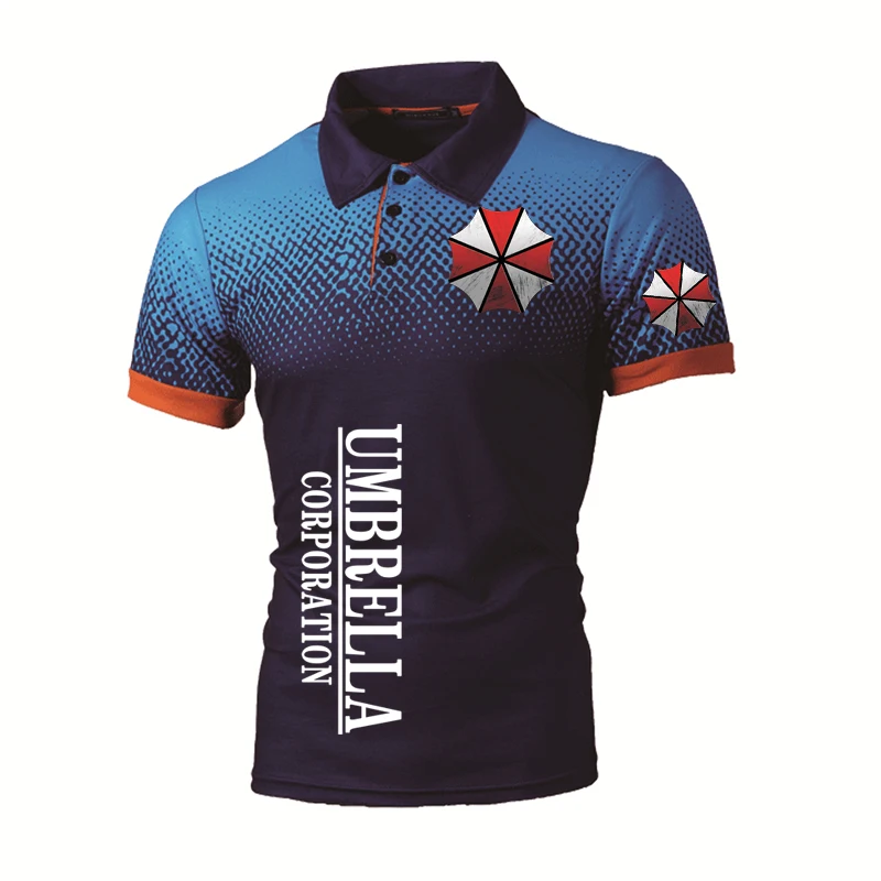 Summer Men\'s Polo shirt Umbrella Corporation Print High Quality Short Sleeves Man Harajuku Classic Tops Racing Motorcycle Racer