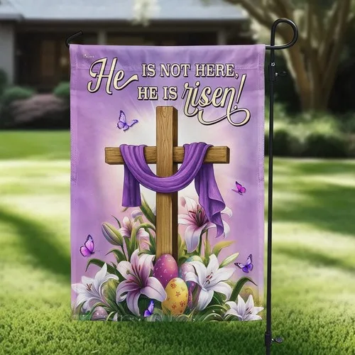 Easter Cross and Lily He Is Not Here He Is Risen Double-sided Garden Flag Decor IIX WZZ yyi