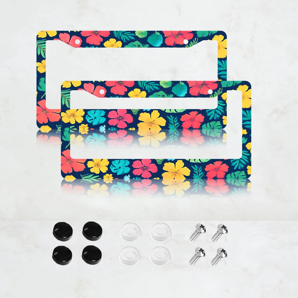 

2 шт. рамки для номерных знаков с 2 отверстиями, алюминиевые, 6x12 дюймов, с винтами, американский стандартный размер, цветочный дизайн, украшение для автомобиля