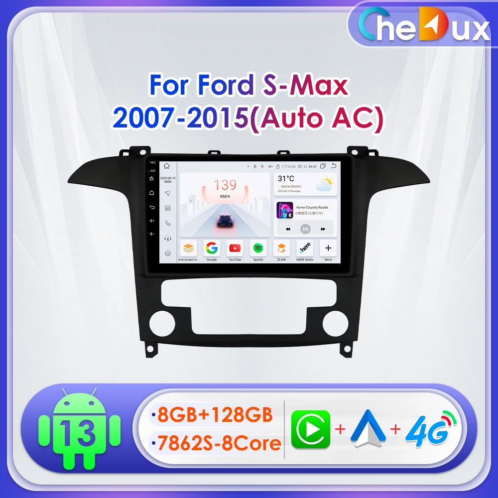 Chedux Android Auto Car Radio for Ford S Max 2007 - 2015 UI7862 Multimedia CarPlay 4G WiFi Bluetooth DSP RDS GPS Navigation